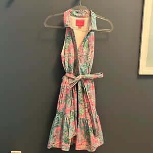 Lilly Pulitzer Pink & Green Tropical Print Sleeveless Shirt Dress